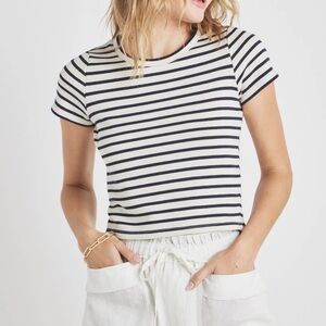 Splendid Womens Whitney Stripe Terry Cotton Cropped Tee Blouse, Size Small